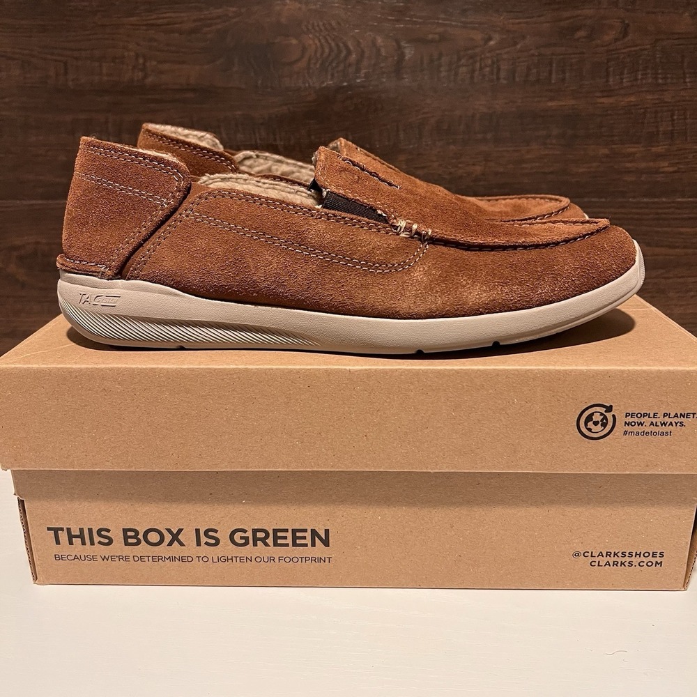 Clarks Men's Gorwin Step Sneaker Daim Cola Tan Suede Slip On 8.5  M
